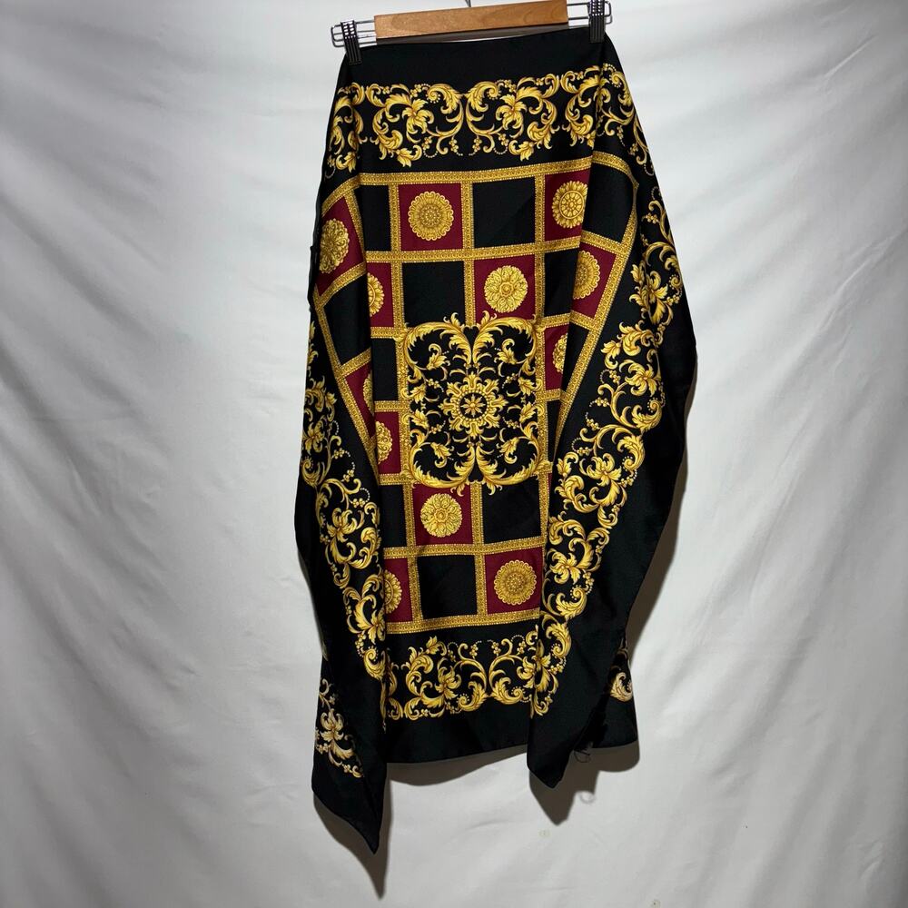 Silk Scarf Square Black Red Gold Pattern Regal Equestrian Luxury Handkerchief